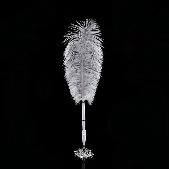 ZPSHYD Quill Pen, Feather Ballpoint Pen 2 Colors Ostrich Feather Wedding Quill Signing Ballpoint Writing Pen with Metal Holder(Silver)