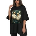 thumbnail image 4 of Plus Size Shirt for Women Black Tops for Women Short Sleeves Shirt for Women Swans T Shirt Oversized Shirt for Women S, 4 of 5