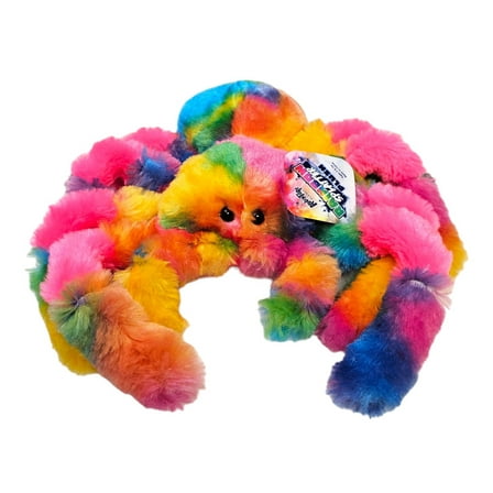 8" Rainbow Splatter Spider. Soft, Furry Plush With Hard Eyes. Stuffed Animal.