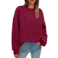 thumbnail image 5 of Crew Neck Sweatshirts Women Fall Oversized Crewneck Sweatshirt Vintage Fleece Pullover Loose Fit Cute Y2K Hoodie Wine XL, 5 of 5