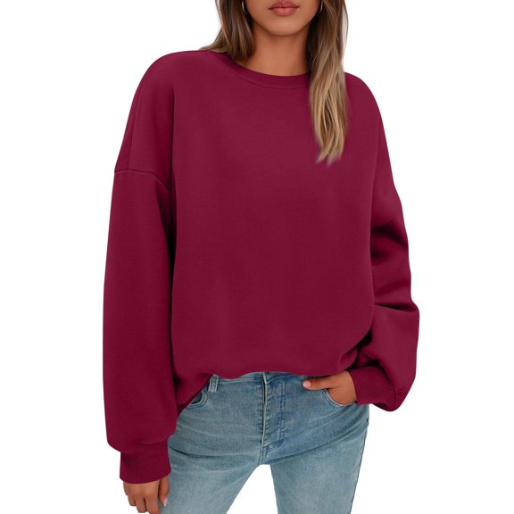 Womens Casual Outdoor Tops Crewneck Long Sleeve Sweatshirt Loose Fit Solid Color Pullover Tops for Travel