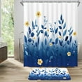 thumbnail image 4 of FRAMICS 16-Piece Ombre Floral Shower Curtain Sets with Rugs, Blue Eucalyptus Leaves Bathroom Sets, Waterproof Fabric Bathroom Curtain Decor with Hooks, 4 of 9