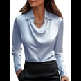 thumbnail image 2 of Camisas Elegantes de Larga con Cuello de Color Liso para Mujer, Camisetas Formales de Trabajo, Blusas Casuales de Oficina Azul L, 2 of 6