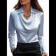 thumbnail image 2 of Camisas Elegantes de Larga con Cuello de Color Liso para Mujer, Camisetas Formales de Trabajo, Blusas Casuales de Oficina Azul S, 2 of 6