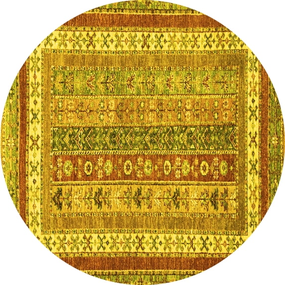 Ahgly Company Machine Washable Indoor Round Abstract Yellow Modern Area Rugs, 3' Round