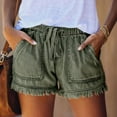thumbnail image 2 of DealovyWomens Jean Shorts Causal Summer Elastic Waisted Drawstring Wide Leg Tassel Denim Shorts with Pockets, 2 of 5