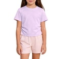 thumbnail image 2 of Swuxness Girls Solid Color Short Sleeve T-Shirts Tops Pleated Side Breathable Crew Neck Tee Purple, 2 of 5
