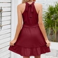 thumbnail image 5 of safuny Women's Mini Loose Babydoll Dress Sundress Solid Color Crew Neck Elegant Casual Ruffle Flowy Fashion Summer Sleeveless Dress Red XL, 5 of 5