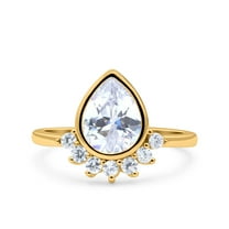 Yellow Tone, Simulated Cubic Zirconia Size-10 Art Deco Solitaire Accent Pear Wedding Engagement Bridal Ring Band 925 Sterling Silver