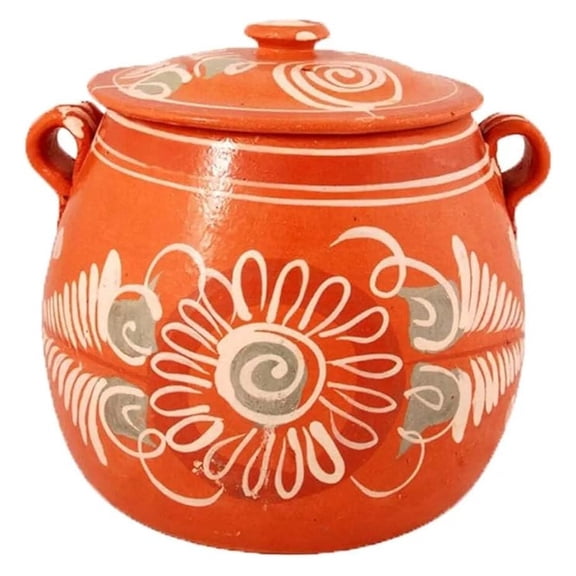 6-Quart Handcrafted Clay Cooking Pot with Lid – Traditional Mexican Design, Ideal for Soups, Stews, and Beans