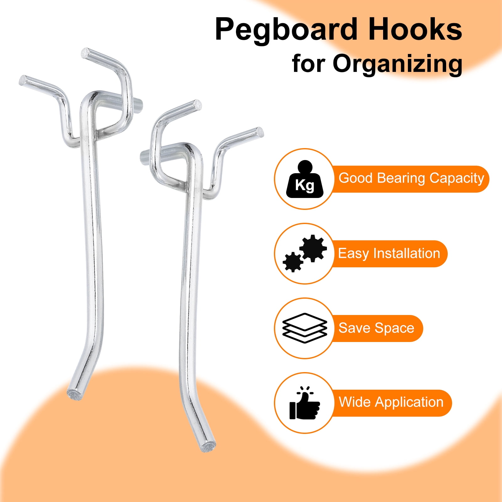 Uxcell 50 Pack 4" Pegboard Hooks, Metal Tool Organizer Hooks Fit 1 4" Pegboard, Silver