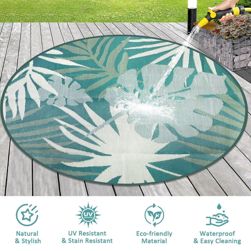 Aonewoe Round Outdoor Rugs 6Ft Waterproof Patio Plastic Straw Rug Reversible Camping Carpet Indoor Outdoor Area Rug for Patio,Deck,Balcony,Picnic,Beach,Outside
