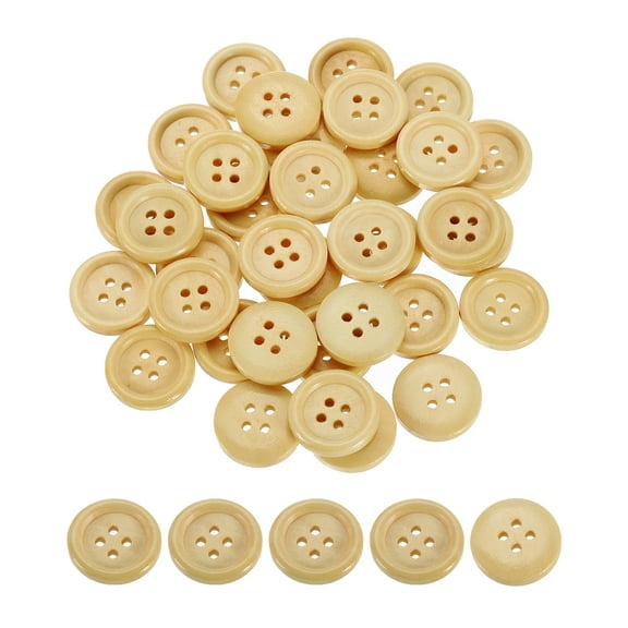 50Pcs Wooden Buttons, 18mm(3/4") 4 Hole Round Wood Sewing Button Craft Flatback for Sewing DIY Craft Clothing, Natural Wood