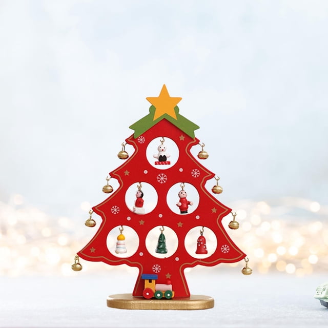 de Navidad de madera, decoración de escritorio, Mini decoración de de Navidad, divertidos adornos navideños para el aniversario del hogar Rojo Pequeño BLESIY Árbol de mesa