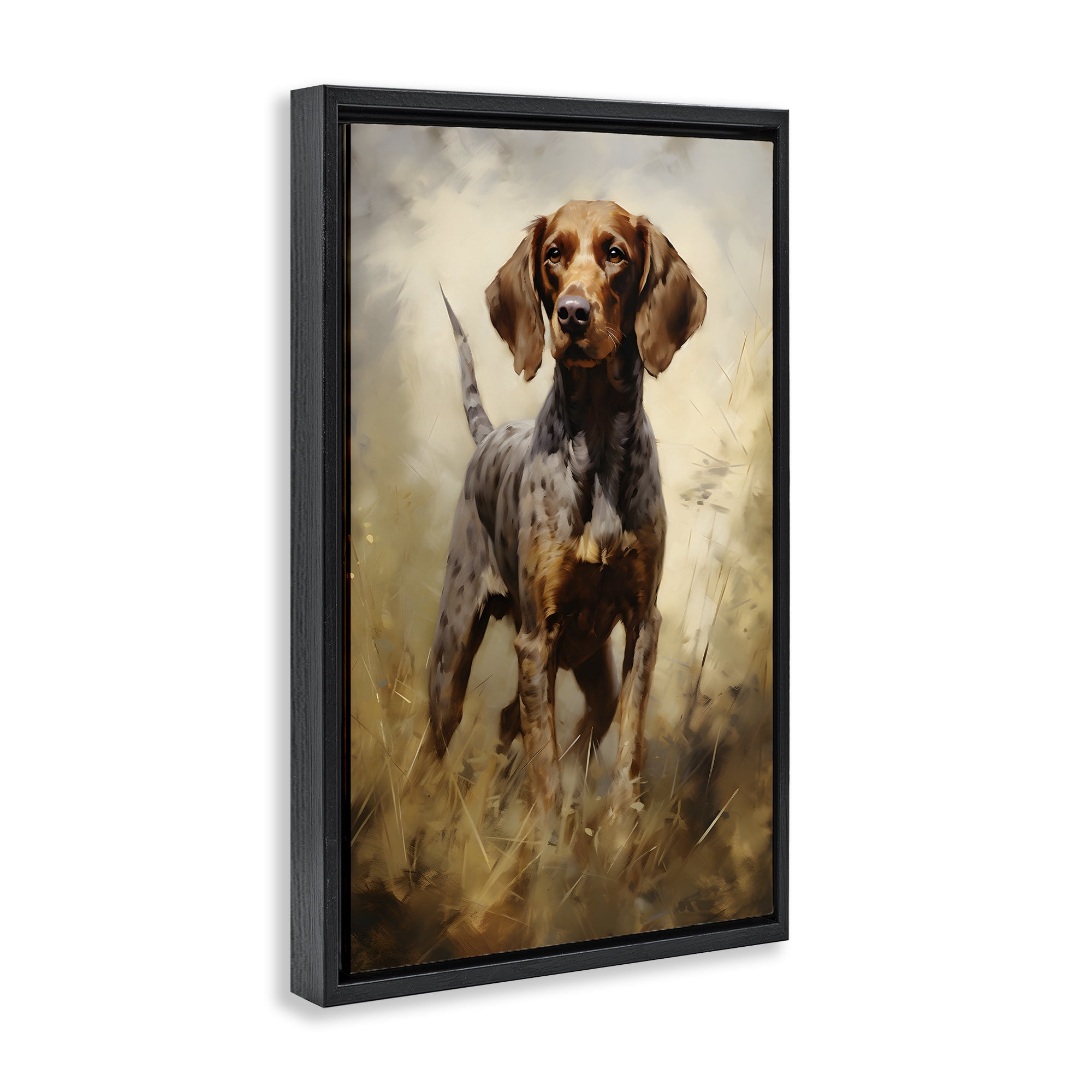 Stupell Industries Alert Hunting Dog Animals & Insects Painting Black Floater Framed Canvas Art Print Wall Art, 21 x 31