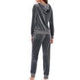 thumbnail image 7 of Velvet Tracksuits Women 2 Piece Sweatsuits Zip Up Hoodie Jacket and Pant Sets Joggers Outfits Lounge Sportswear, Gray M, 7 of 7