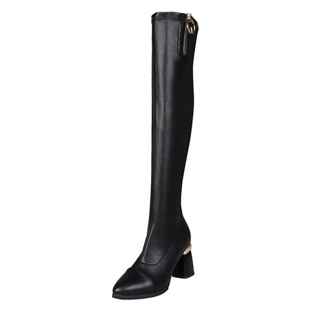 

GNEIKDEING Ladies Solid Color Pointed Toe Thick High Heel Elastic Over The Knee Boots Gift on Clearance