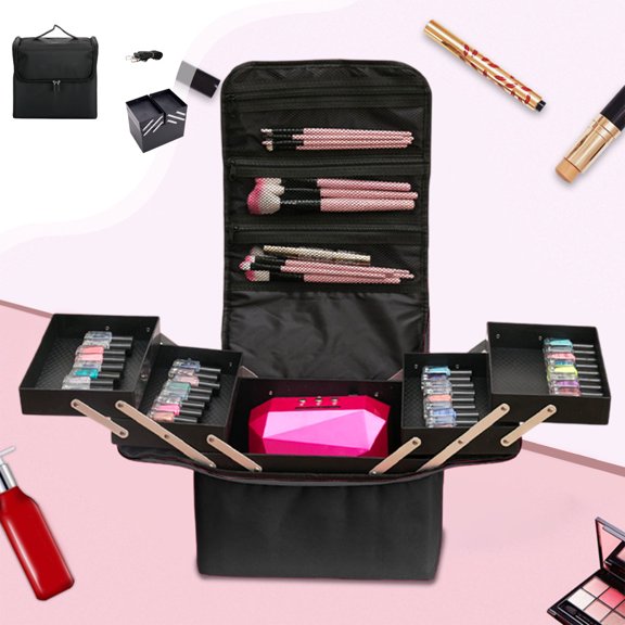 NWOKYZGH Makeup Bag Cosmetic Bag, Makeup Organizer Foldable Tray Open to the Sides, Makeup Travel Bag for Women, Makeup Box Train Case