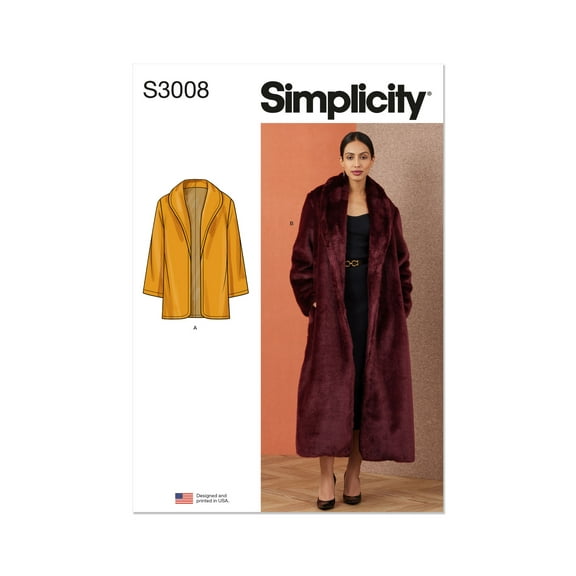 Simplicity Sewing Pattern 3008 - Misses' Coat In Two Lengths, Size: K5 (8-10-12-14-16)