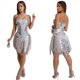 thumbnail image 3 of Minivestido PORRCEY para mujer, hombros descubiertos, lentejuelas brillantes, plateado, 3 of 5