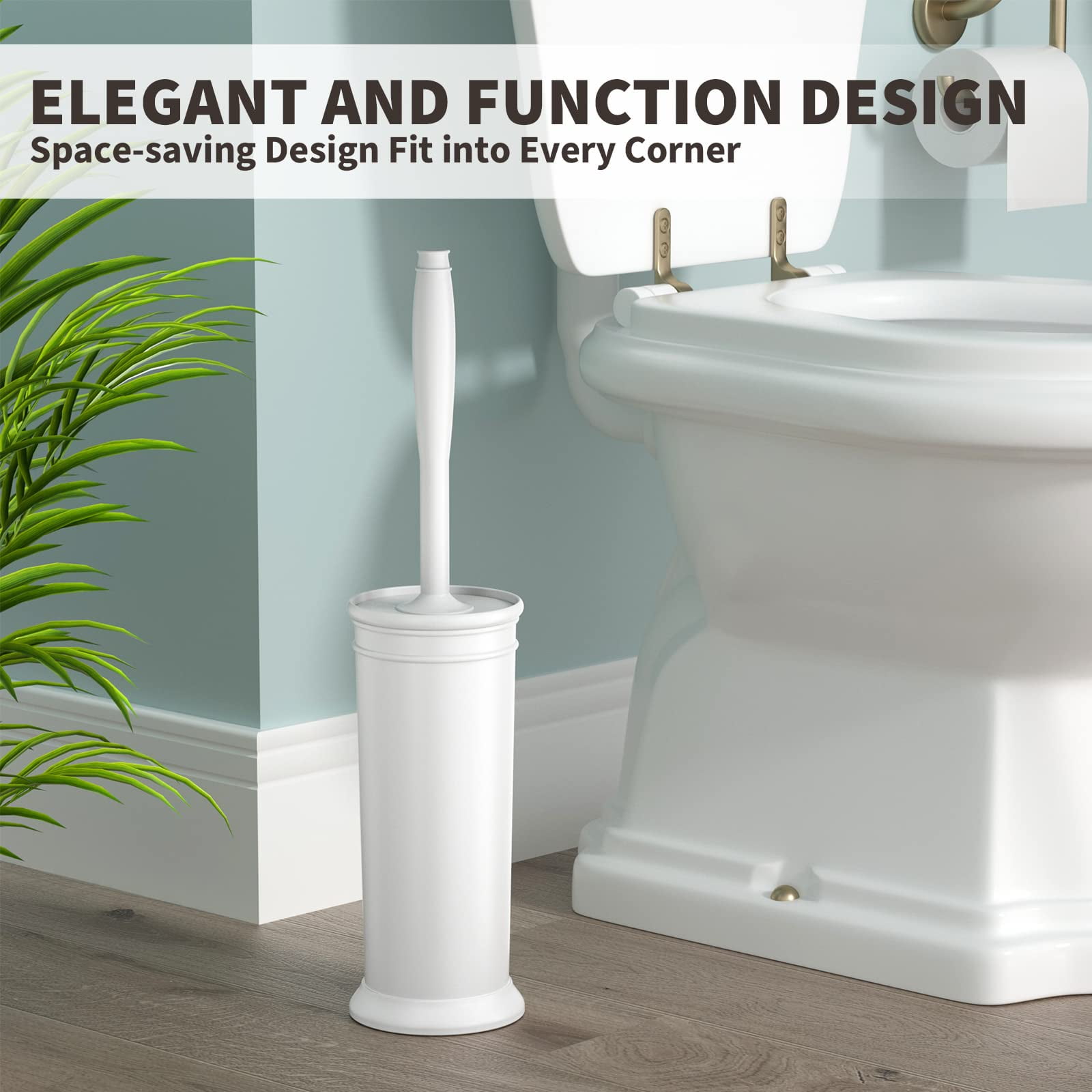 Toilet Bowl Brush with Extra Long Handle Durable Bristles Toilet Scrubber and Covered Holder for Toilet Brush Set for Bathroom Cleaning (White, 1 Set)