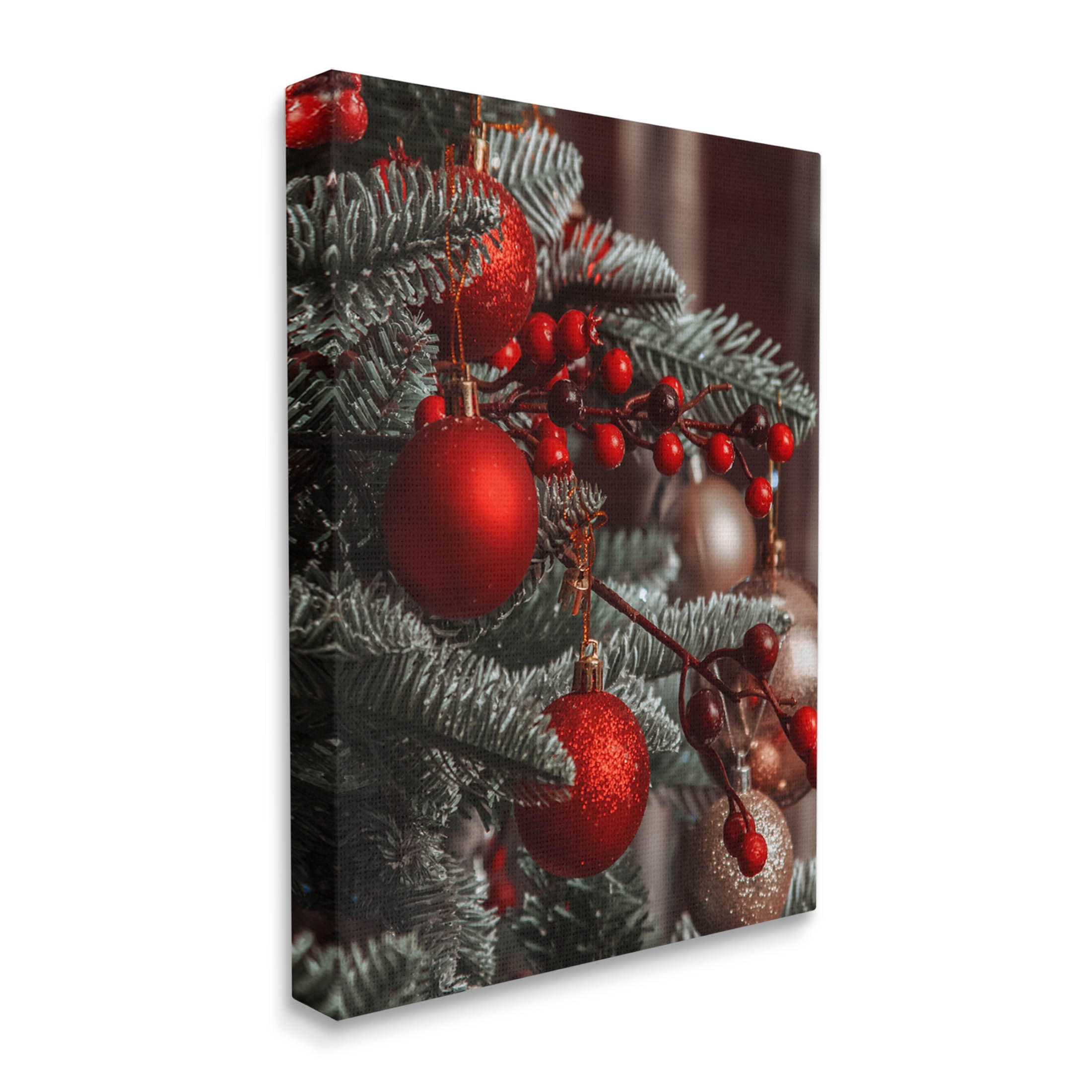 Hanging Red Ornaments Christmas Tree Holiday Photograph Gallery Wrapped Canvas Print Wall Art