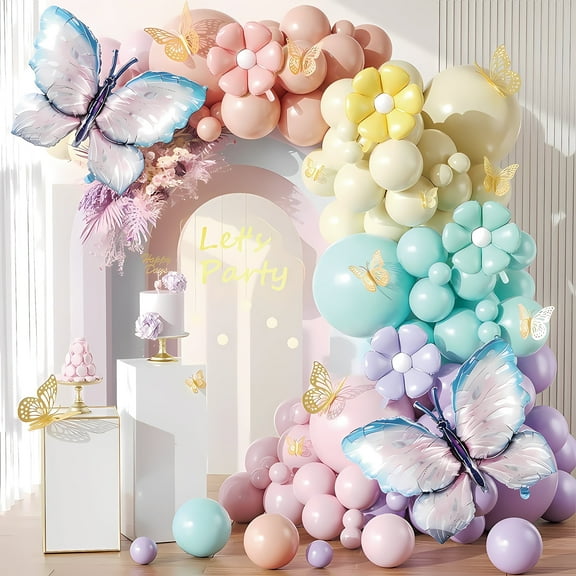 Butterfly Colorful Theme Balloon Garland Arch Set. Birthday & Festival Decorations, Perfect for Girls, Ladies, Mother's Day and Other Festivals