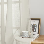 NICETOWN Natural Linen Look Semi Sheer Curtains 84-inch Length 52 Wide, 2 Panels, Grommet Light Filtering Casual Textured Privacy Window Treatment Vertical Flax Sheer Drapes for Kids Nursery
