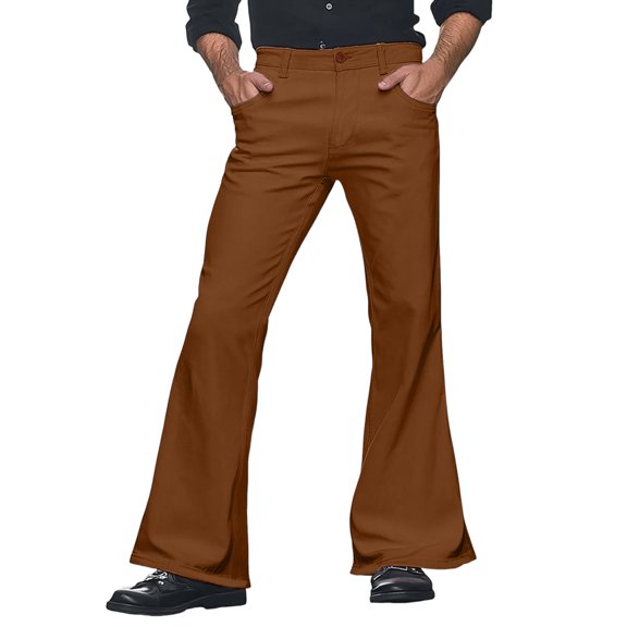 JAJAHO Men's Flared Trousers 70s Vintage Wide Leg Carnival Disco Dress Pants Flat Front Solid Color Stylish Trousers