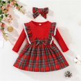 thumbnail image 2 of Edvintorg 3Months-3Years Toddler Baby Girl Christmas Outfit Kawaii Plaid Round Neck Long Sleeve Bowknot Princess Dress and Headband Set Christmas Party Baby Clothes for Girls, 2 of 3