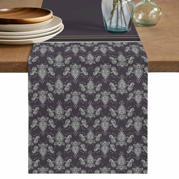 Table Runner 120 Inches Long for Kitchen Dining, Boho Purple Flower Dresser Scarf Farmhouse, Dining Table Decorations for Wedding/Parties, Abstract Bohemia Pesley Floral 13 x 120 In