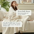 thumbnail image 2 of Reversible Waffle Weave Throw Blanket, Chenille Knit with Warm Sherpa, Soft Cozy Blanket for Couch, 50"x60", Ivory, 2 of 16