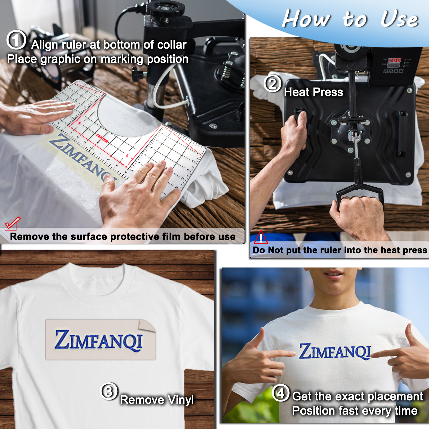 ZIMFANQI Tshirt Ruler Guide for Vinyl Alignment, T shirt Rulers to Center  Designs, T-Shirt Alignment Ruler Measurement Tool for Heat Press ,Vinyl  Placement, Sublimation - Acrylic, Not Bend & Melt 