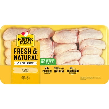Foster Farms Fresh Chicken Wings - Family Pack, 20g Protein per 4 oz Serving, 4.5 - 5.3 lb Tray