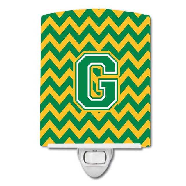 Carolines Treasures CJ1059-GCNL Letter G Chevron Green & Gold Ceramic Night Light