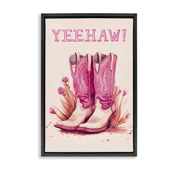 Stupell Industries Yeehaw Pastel Boots Fashion Painting Black Floater Framed Canvas Art Print Wall Art, 17 x 25