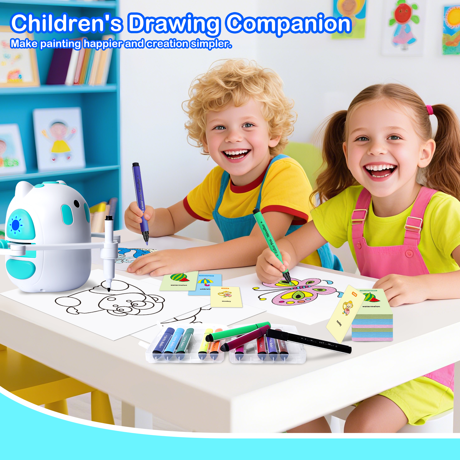 Sumsoltic Drawing Robot for Kids 150 Educational Cards Smart Drawing Robot Voice Interactive Partner Montessori Painting Toy for Boys & Girls Ages 3-8 Perfect for Birthdays Christmas and Learning Fun