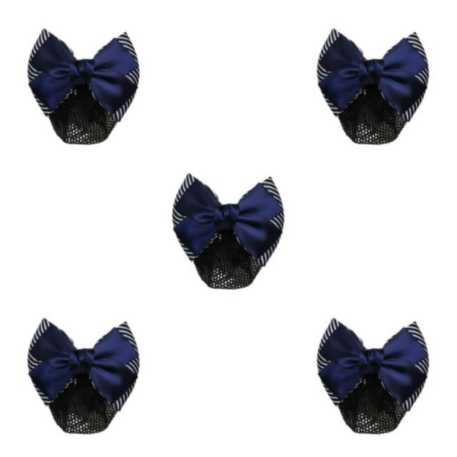 relayinert Cloth Elegant And Professional Bow Hair Net For Stylish Ladies Wide Application Bow Work Hair Clips Thick Stripes- Blue 5Set