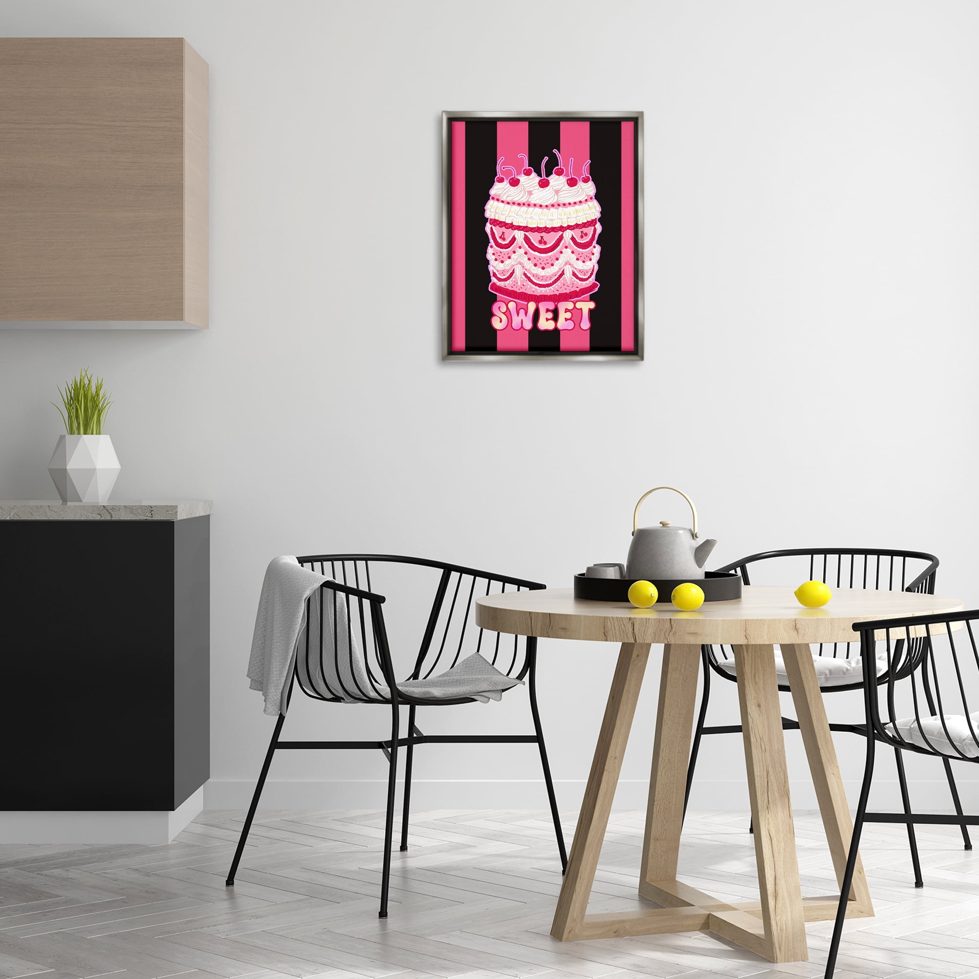 Stupell Industries Sweet Cake with Stripes Food & Beverage Painting Gray Floater Framed Art Print Wall Art, 17 x 21