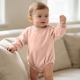 thumbnail image 5 of QIbmong Newborn Infants Cotton Romper Long Sleeve Crew Neck Soft Outwear Bodysuit Casual Pull on Snap Button Fall Winter Clothes(0-3 Months,Pink), 5 of 6