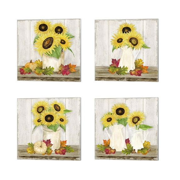 Great Art Now Fall Sunflowers by Tara Reed 4 Piece Canvas Art Set Each 14"W x 14"H