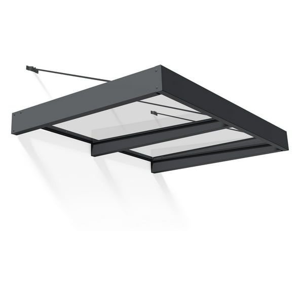 CANOPIA par PALRAM Ensemble d'auvent de porte Sophia XL de 5 pi x 7 pi - Structure grise et panneaux transparents