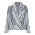 thumbnail image 5 of Miluxas Womens Elegant Wrap V Neck Satin Shirts Puff Long Sleeve Work Dressy Casual Shirts Tops Fall Business Outfits Silver XL(XL), 5 of 6