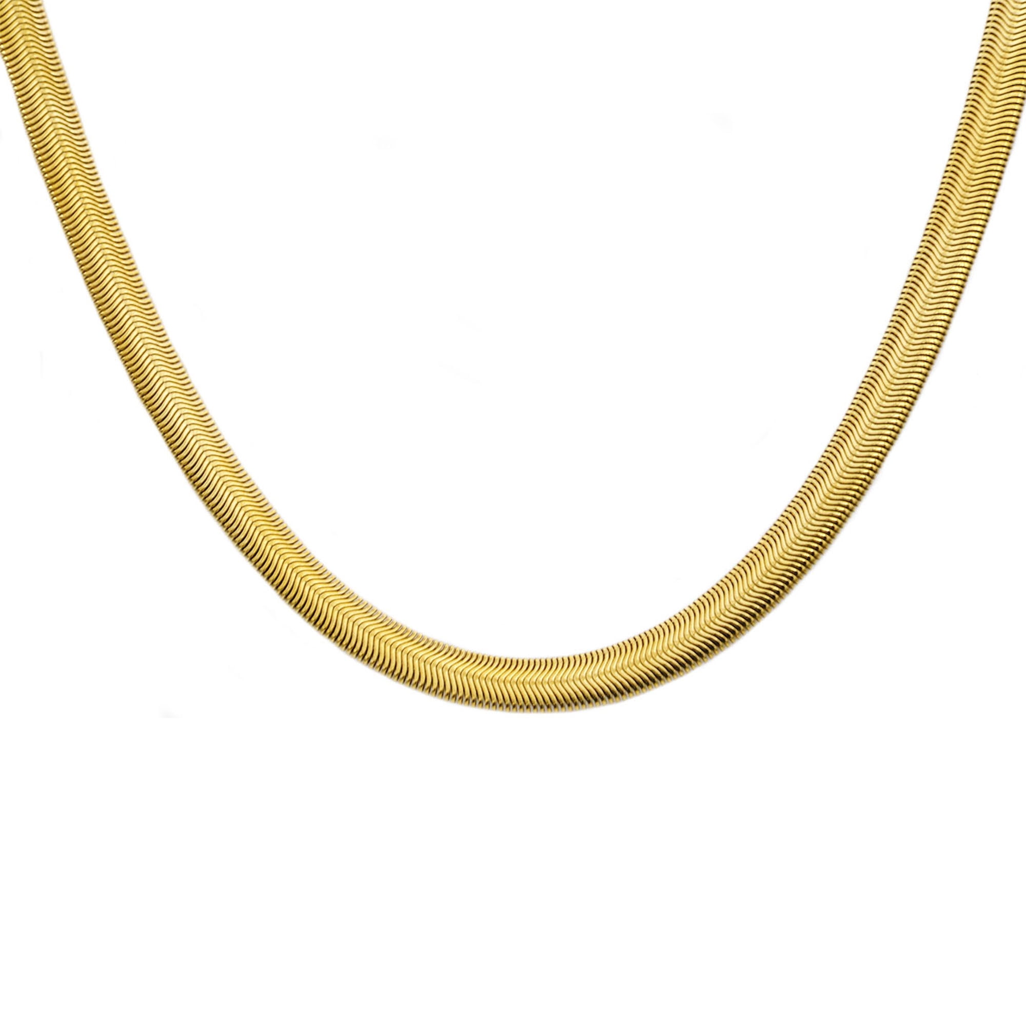 Mens Gold Plated Stainless Steel Flat Snake Link Chain Necklace, Men's, Yellow