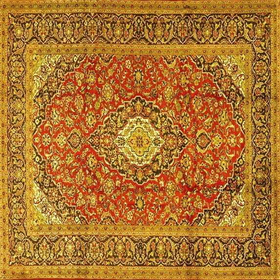 Ahgly Company Indoor Square Medallion Yellow Traditional Area Rugs, 5' Square