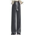 thumbnail image 2 of LSLJS Pantalon Grand pour Femme avec Cordon de Serrage, Drapé Taille Haute, Coupe Droite Ample, Pantalon Droit Décontracté en Tricot, 2 of 7