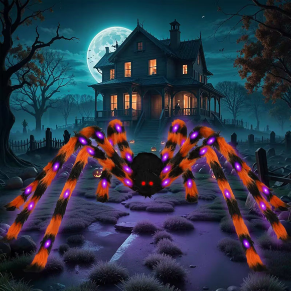 AKEGAMN Halloween Decorations 4.9 FT Giant 38LED Light Up Black Hairy Scary 【Realistic and Giant Light-Up Halloween 】The 59 in (150 cm) large lighted halloween features a realistic black hairy body,