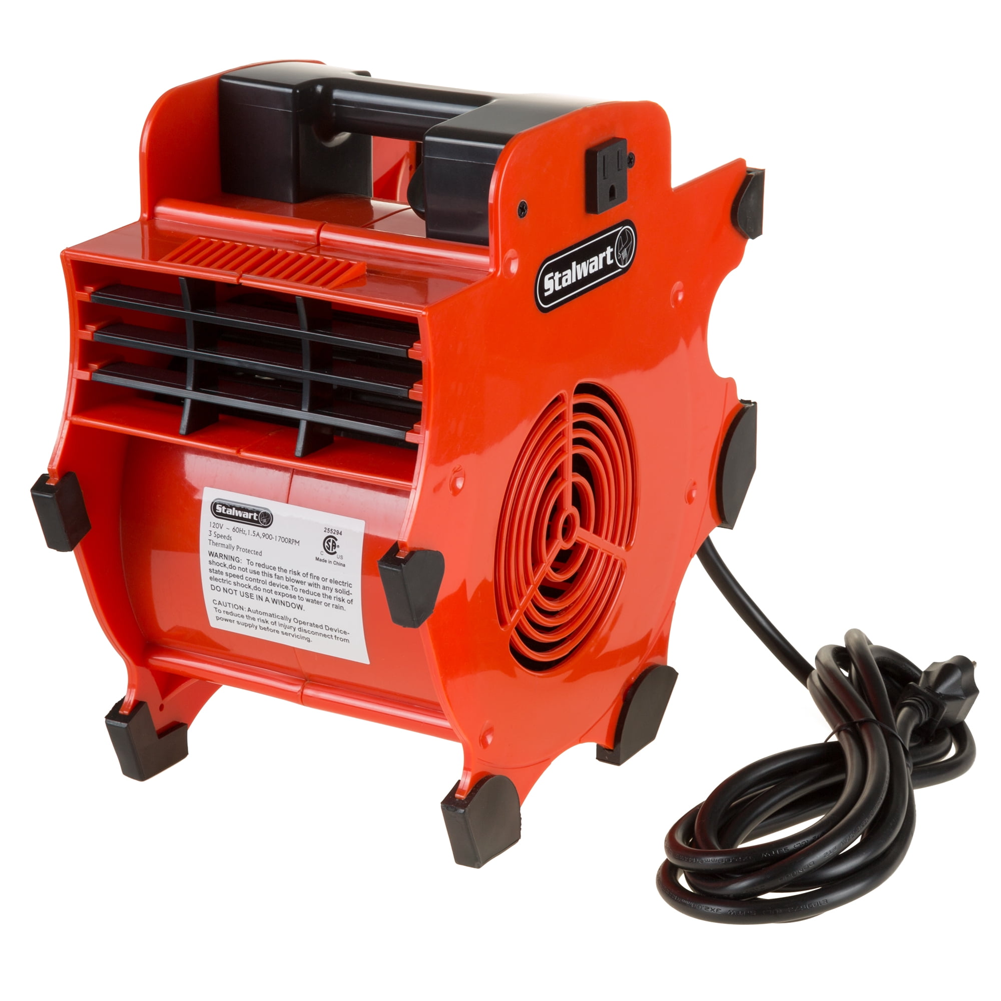 Stalwart Portable Adjustable Industrial 3-Speed Fan Blower - Heavy Duty Mechanics Floor And Carpet Dryer, Red