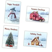 SKYSONIC 24 Winter Christmas with Envelopes, Featuring Gingerbread, Snowman, Red Truck, 4 Assorted with UV , Boxed Set fo