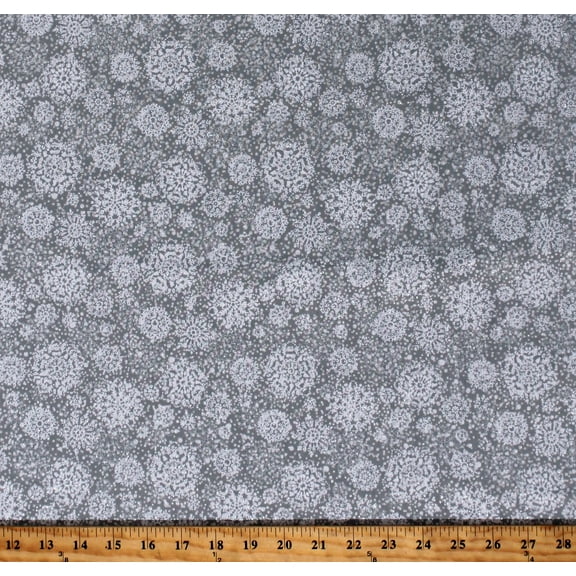 Cotton Snowflakes Christmas Winter Holidays White Snowflakes with Glitter Sparkles Shimmer on Gray Enchanted Cotton Fabric Print by the Yard (24214G-92)